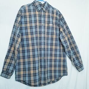 Carhartt Men's Blue Orange Plaid Long Sleeve Button Up Button Down Collar SZ LT